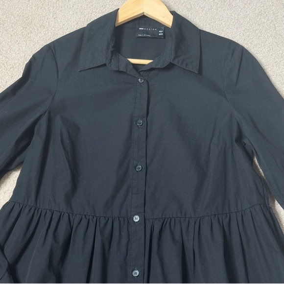 NEW Asos Shirt Dress Poplin Cotton Long Sleeve Button Front Collar Pleat Waist - Picture 4 of 11